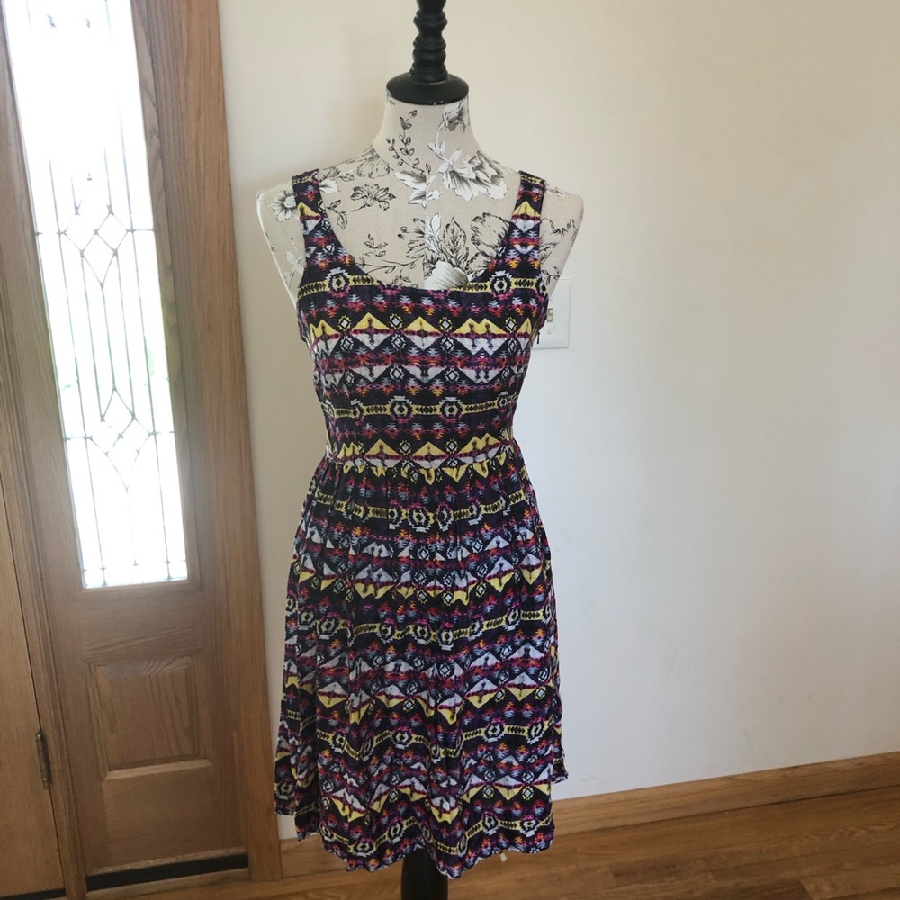 Aqua Multi-Color Aztec Cage-back Dress
